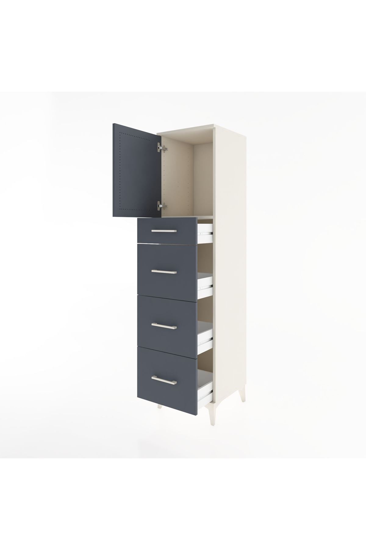 Hyperion Dolap Tek Raflı 4 Çekmeceli Tek Kapaklı 44x44x182 Aytaşı-Antrasit