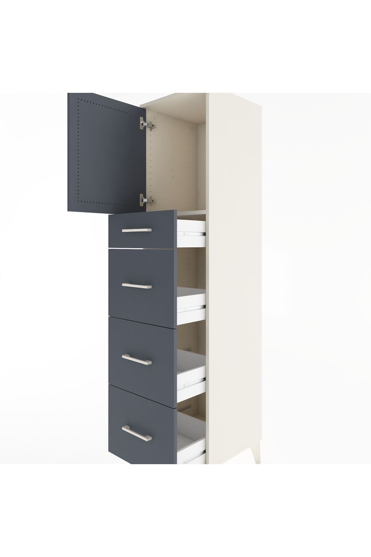 Hyperion Dolap Tek Raflı 4 Çekmeceli Tek Kapaklı 44x44x182 Aytaşı-Antrasit