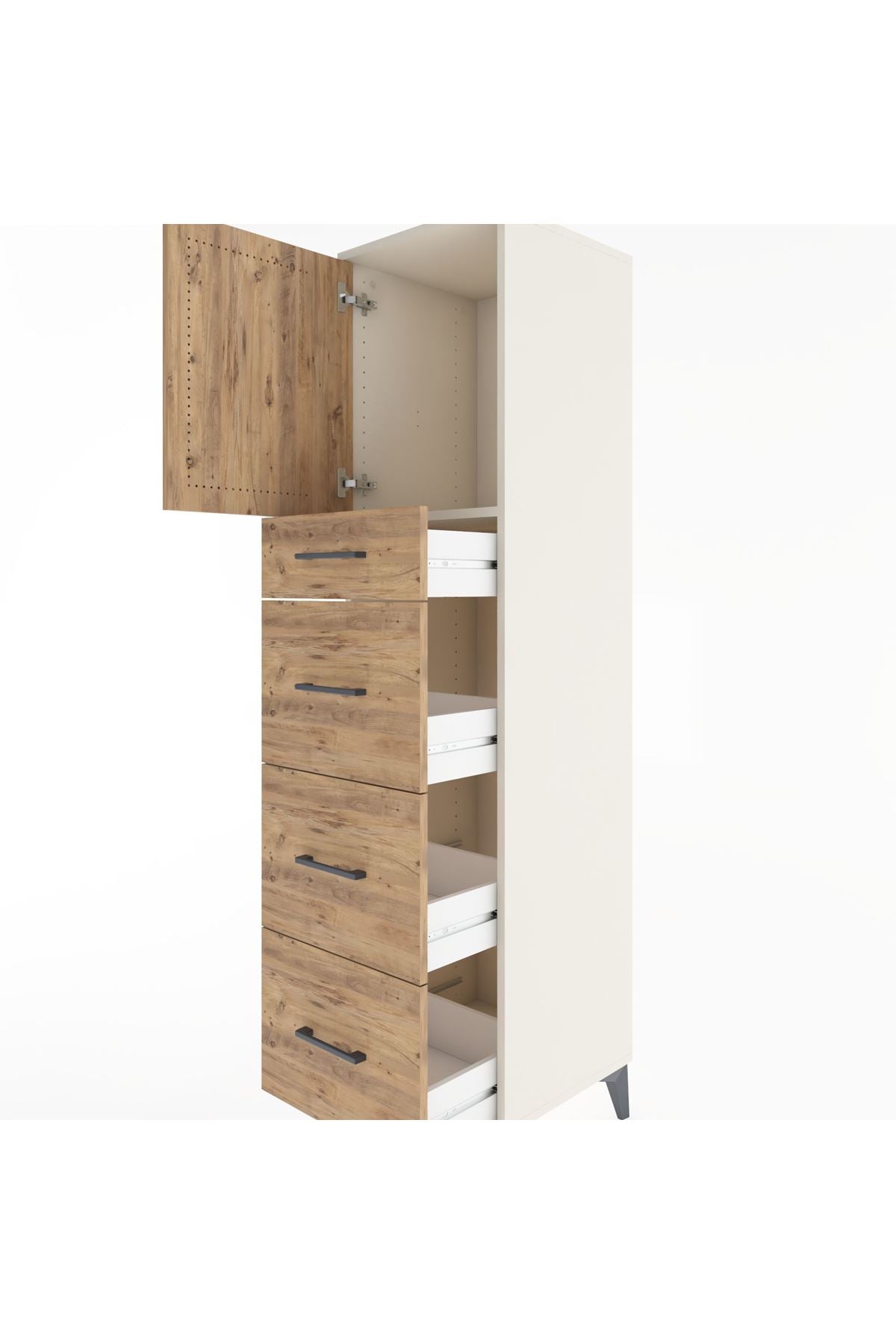 Hyperion Dolap Tek Raflı 4 Çekmeceli Tek Kapaklı 44x44x182 Aytaşı-Çam