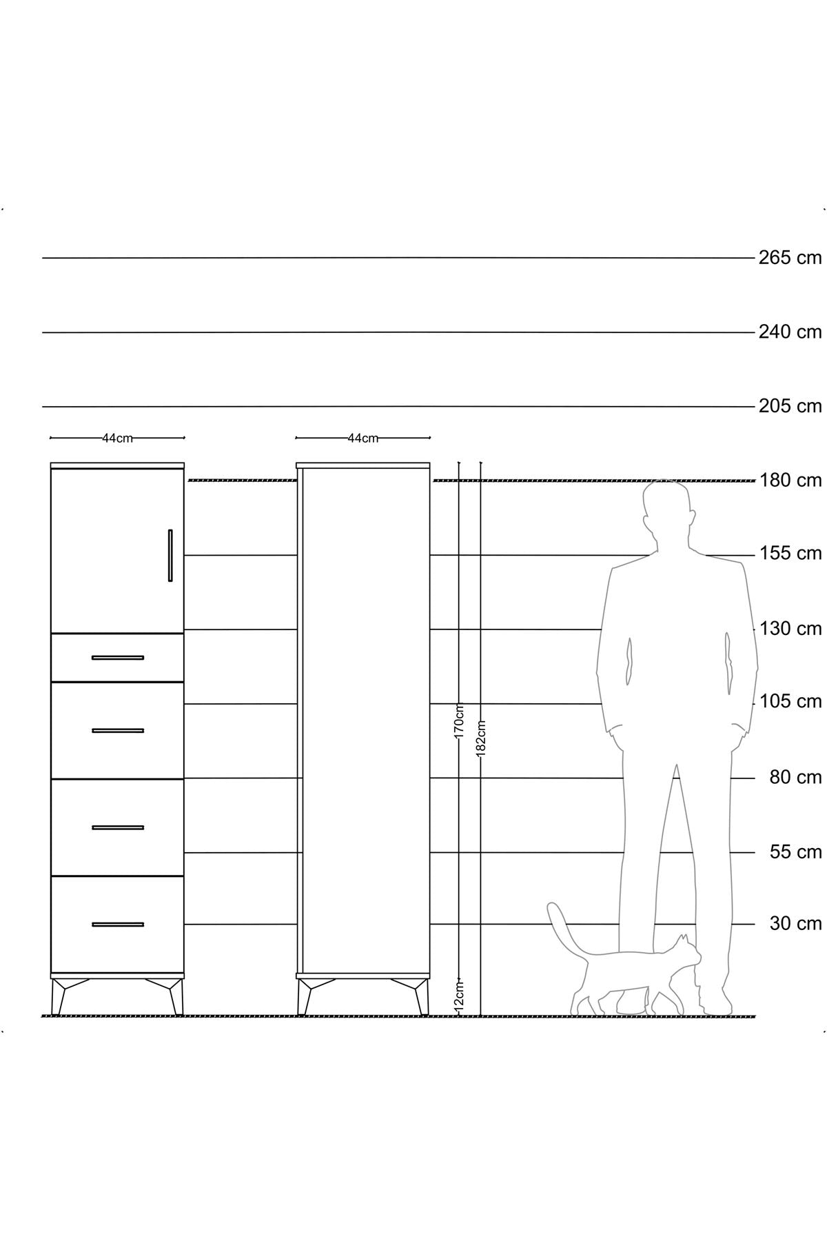 Hyperion Dolap Tek Raflı 4 Çekmeceli Tek Kapaklı 44x44x182 Aytaşı-Çam