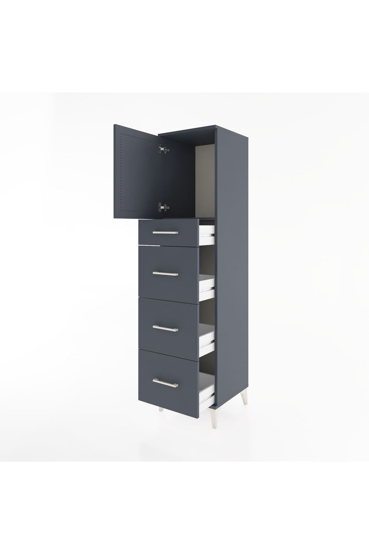 Hyperion Dolap Tek Raflı 4 Çekmeceli Tek Kapaklı 44x44x182 Antrasit-Antrasit
