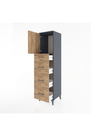 Hyperion Dolap Tek Raflı 4 Çekmeceli Tek Kapaklı 44x44x182 Antrasit-Çam