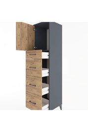 Hyperion Dolap Tek Raflı 4 Çekmeceli Tek Kapaklı 44x44x182 Antrasit-Çam