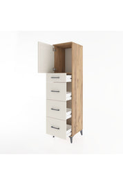 Hyperion Dolap Tek Raflı 4 Çekmeceli Tek Kapaklı 44x44x182 Çam-Aytaşı