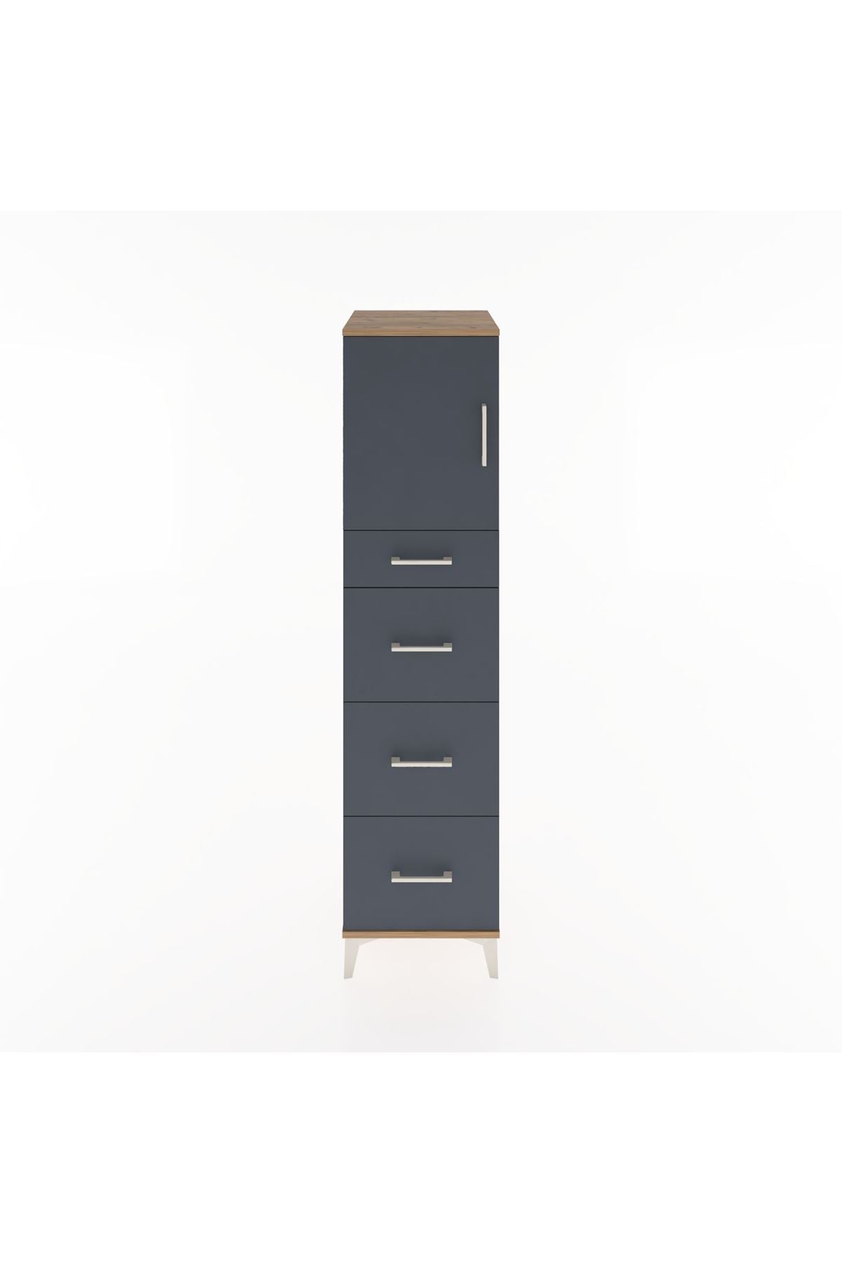 Hyperion Dolap Tek Raflı 4 Çekmeceli Tek Kapaklı 44x44x182 Çam-Antrasit