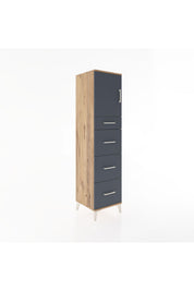 Hyperion Dolap Tek Raflı 4 Çekmeceli Tek Kapaklı 44x44x182 Çam-Antrasit