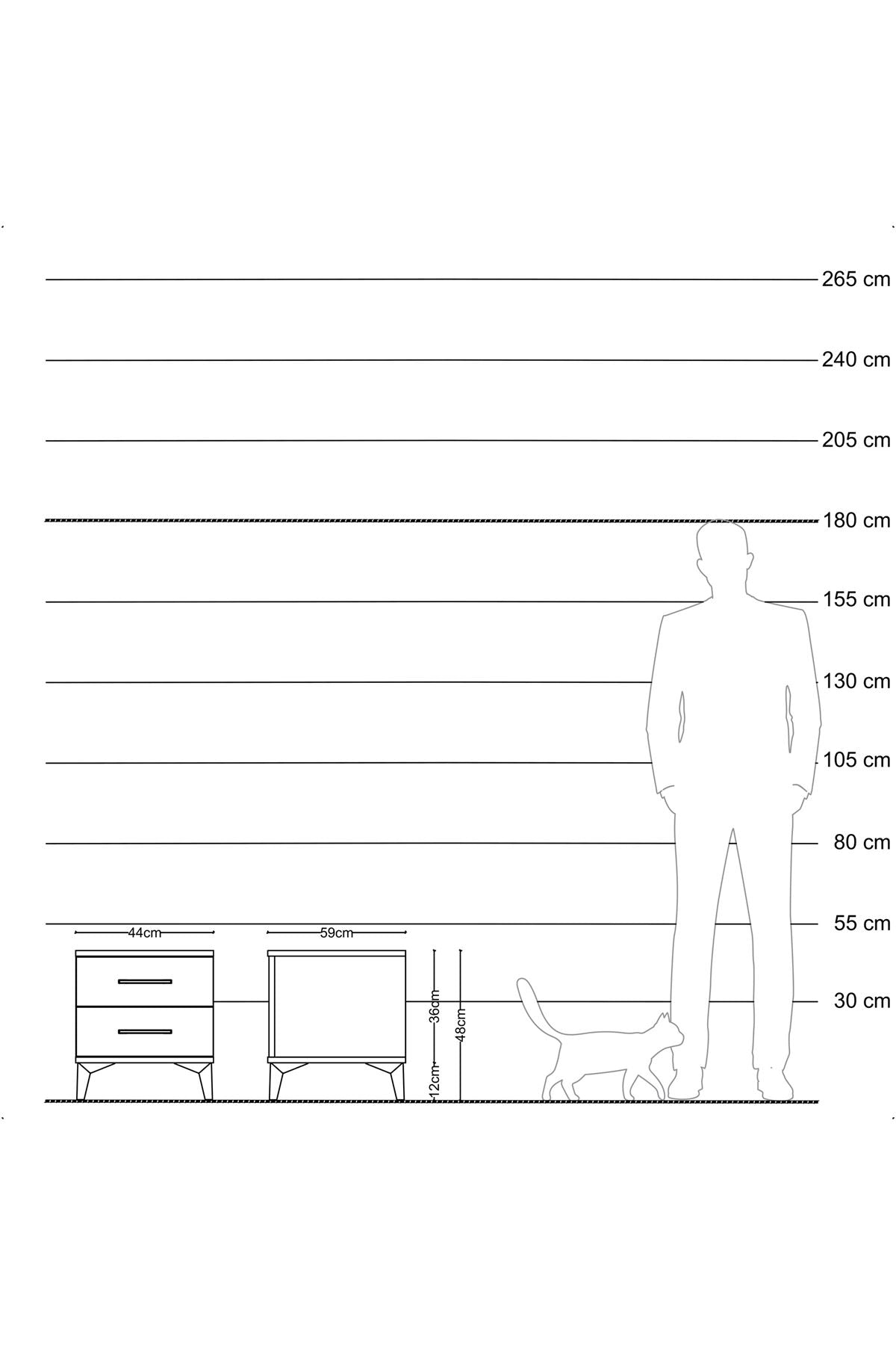 Kronos Komodin 2 Çekmeceli 44x59x48 Çam-Antrasit