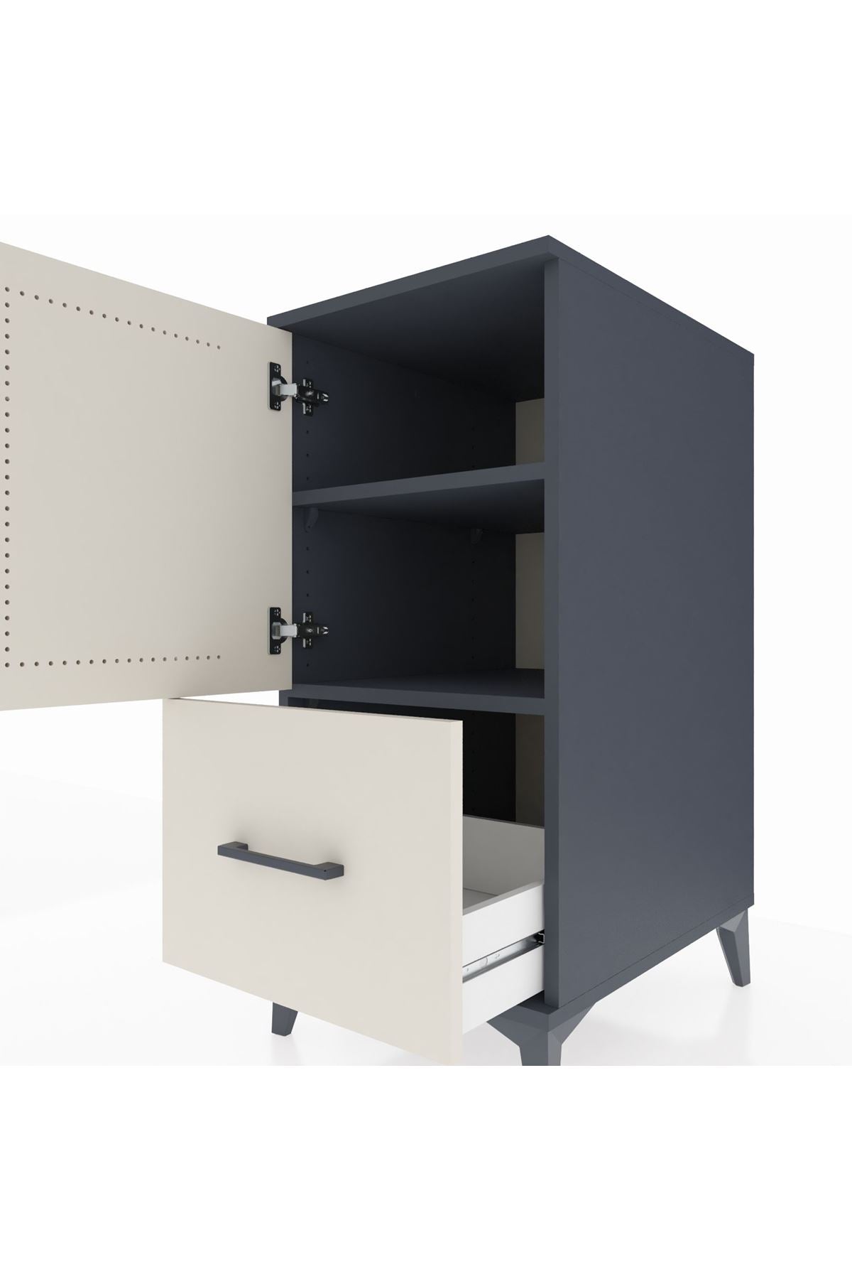 Kronos Komodin 2 Raflı Tek Çekmeceli Tek Kapaklı 44x59x96 Antrasit-Aytaşı