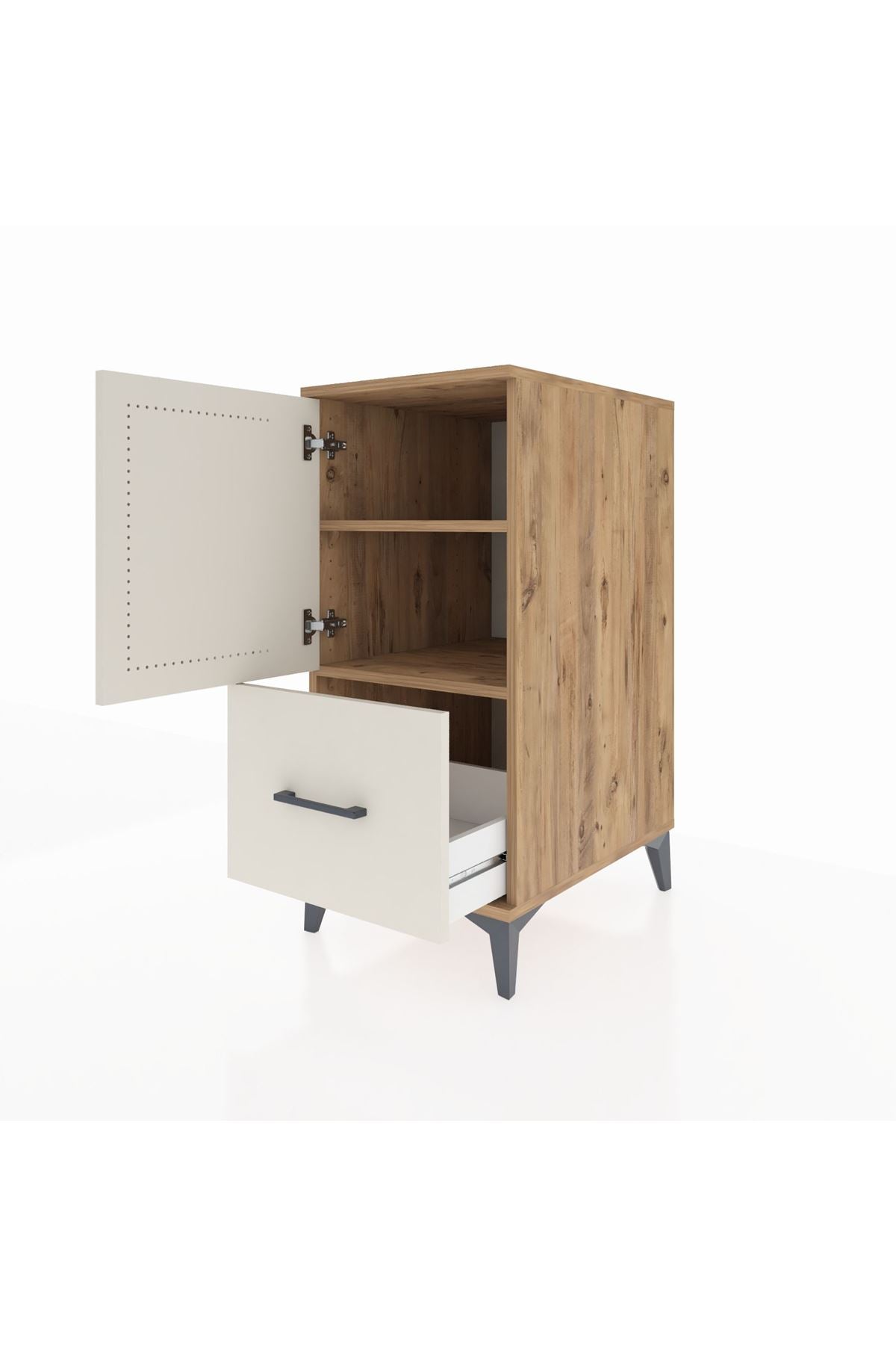 Kronos Komodin 2 Raflı Tek Çekmeceli Tek Kapaklı 44x59x96 Çam-Aytaşı