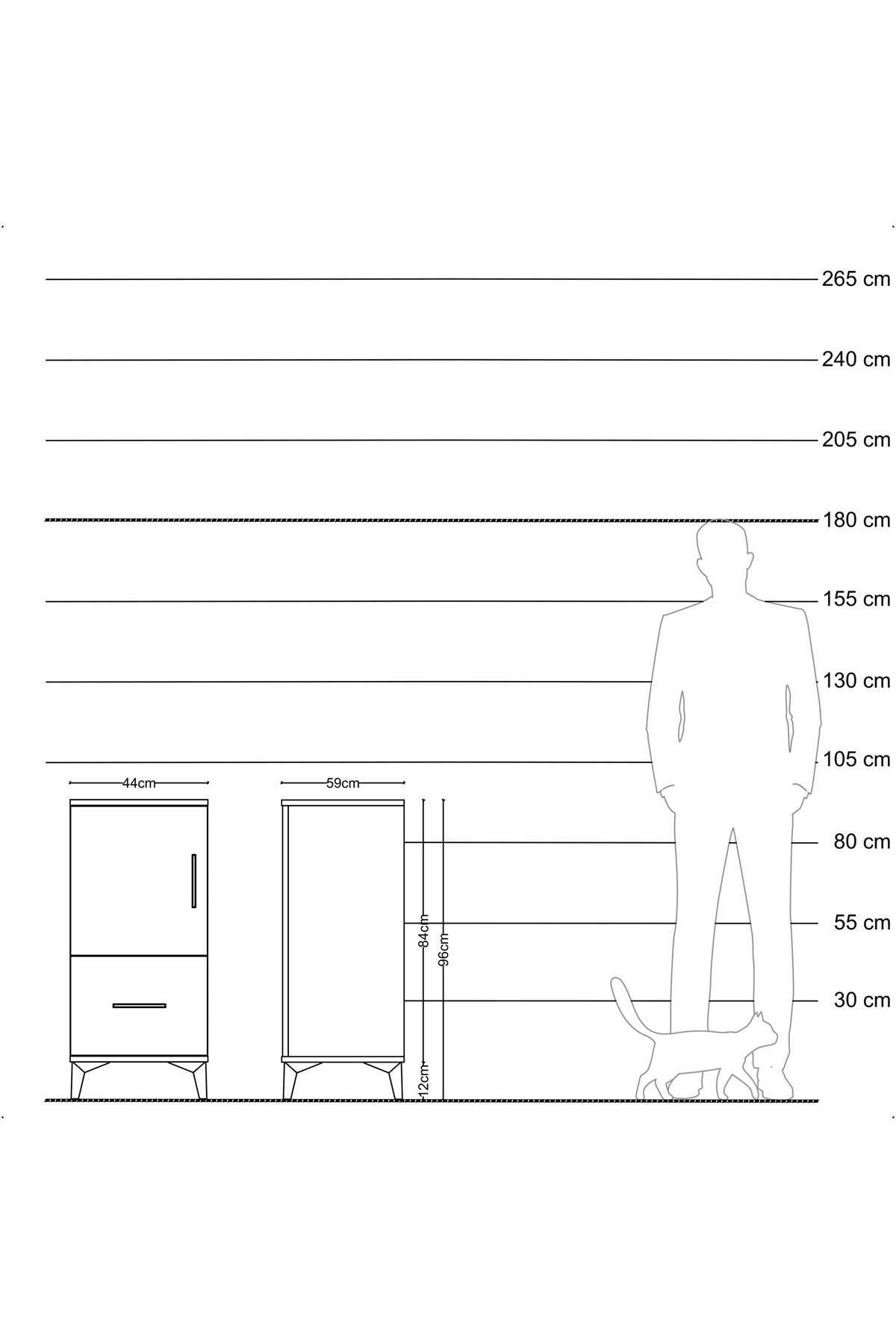 Kronos Komodin 2 Raflı Tek Çekmeceli Tek Kapaklı 44x59x96 Çam-Aytaşı