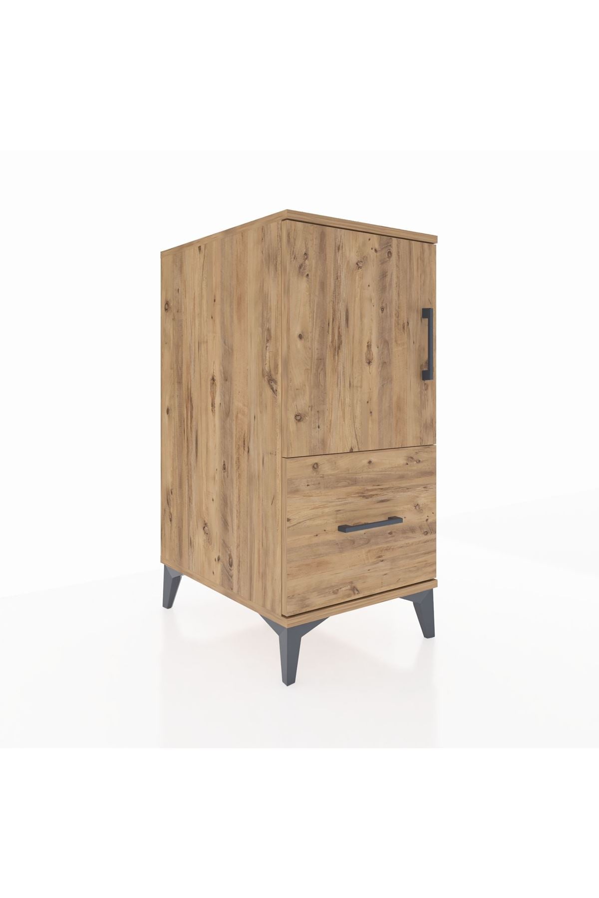 Kronos Komodin 2 Raflı Tek Çekmeceli Tek Kapaklı 44x59x96 Çam-Çam