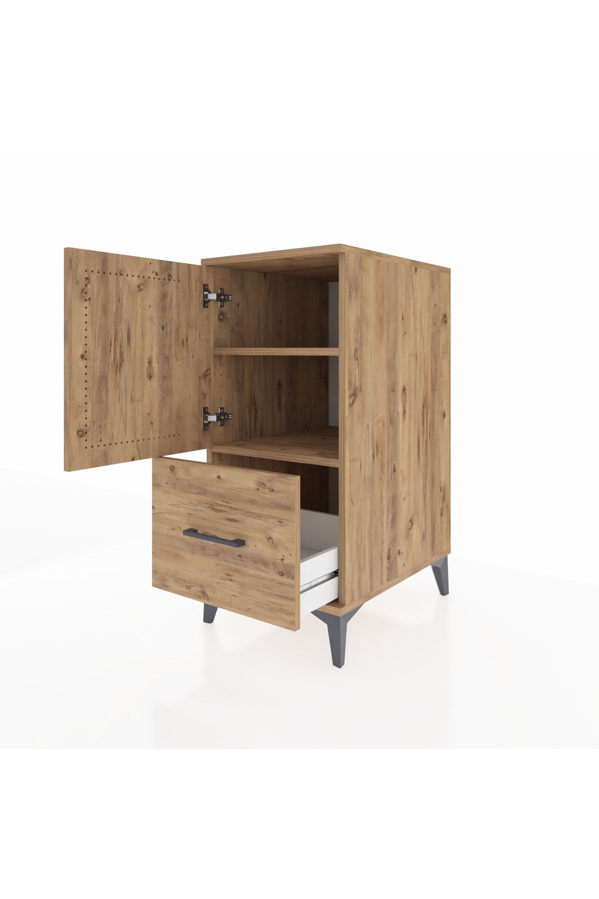 Kronos Komodin 2 Raflı Tek Çekmeceli Tek Kapaklı 44x59x96 Çam-Çam