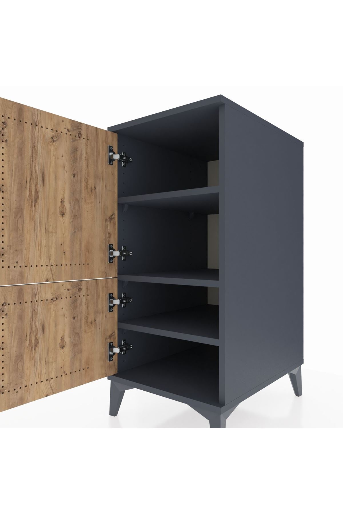 Kronos Komodin 3 Raflı 2 Kapaklı 44x59x96 Antrasit-Çam