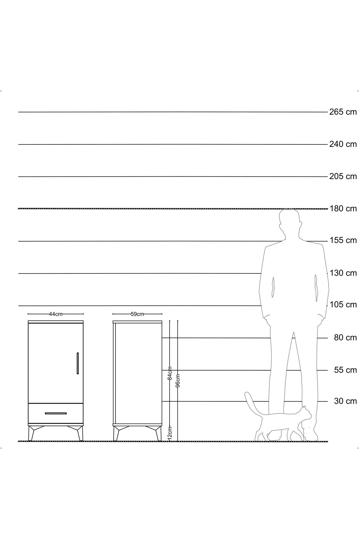 Kronos Komodin 3 Raflı Tek Çekmeceli Tek Kapaklı 44x59x96 Çam-Antrasit
