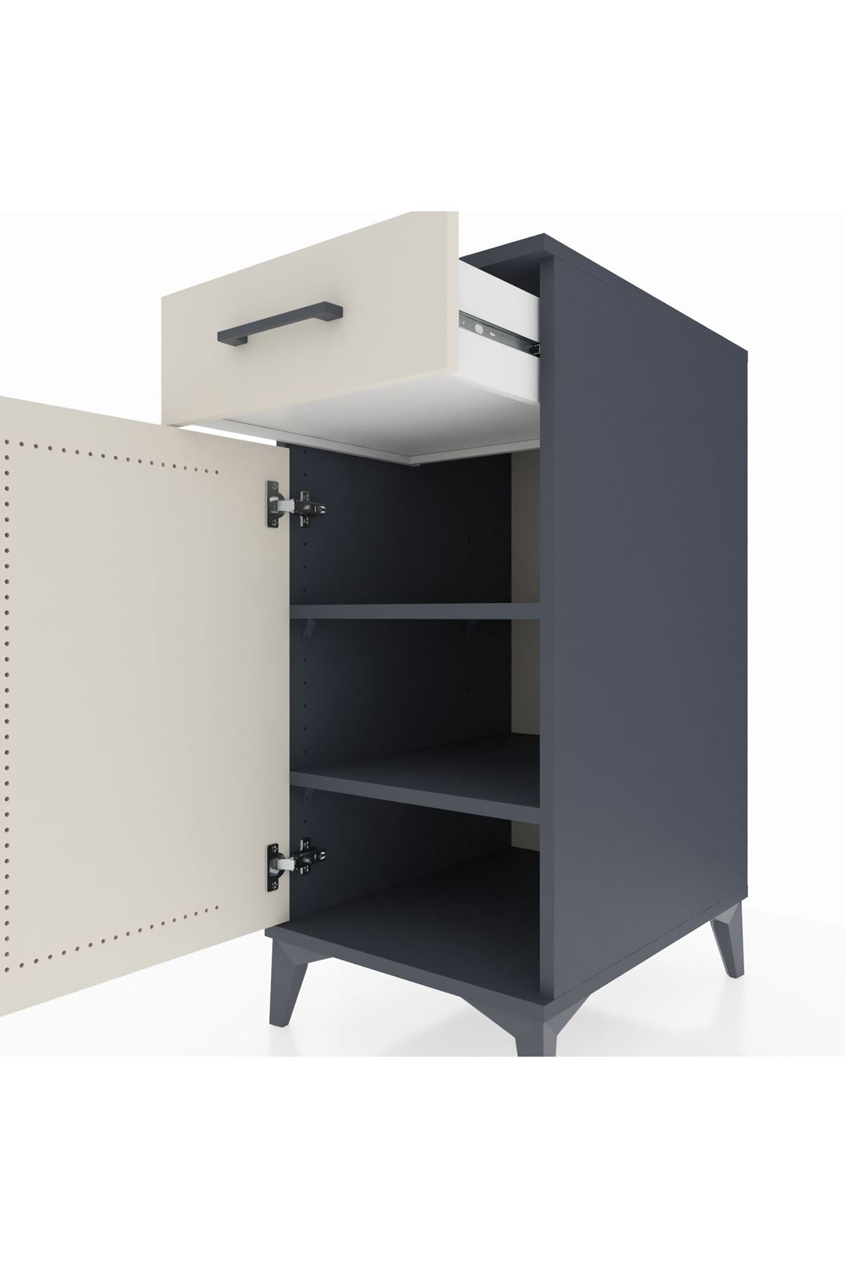 Kronos Komodin 2 Raflı Tek Çekmeceli Tek Kapaklı 44x59x96 Antrasit-Aytaşı
