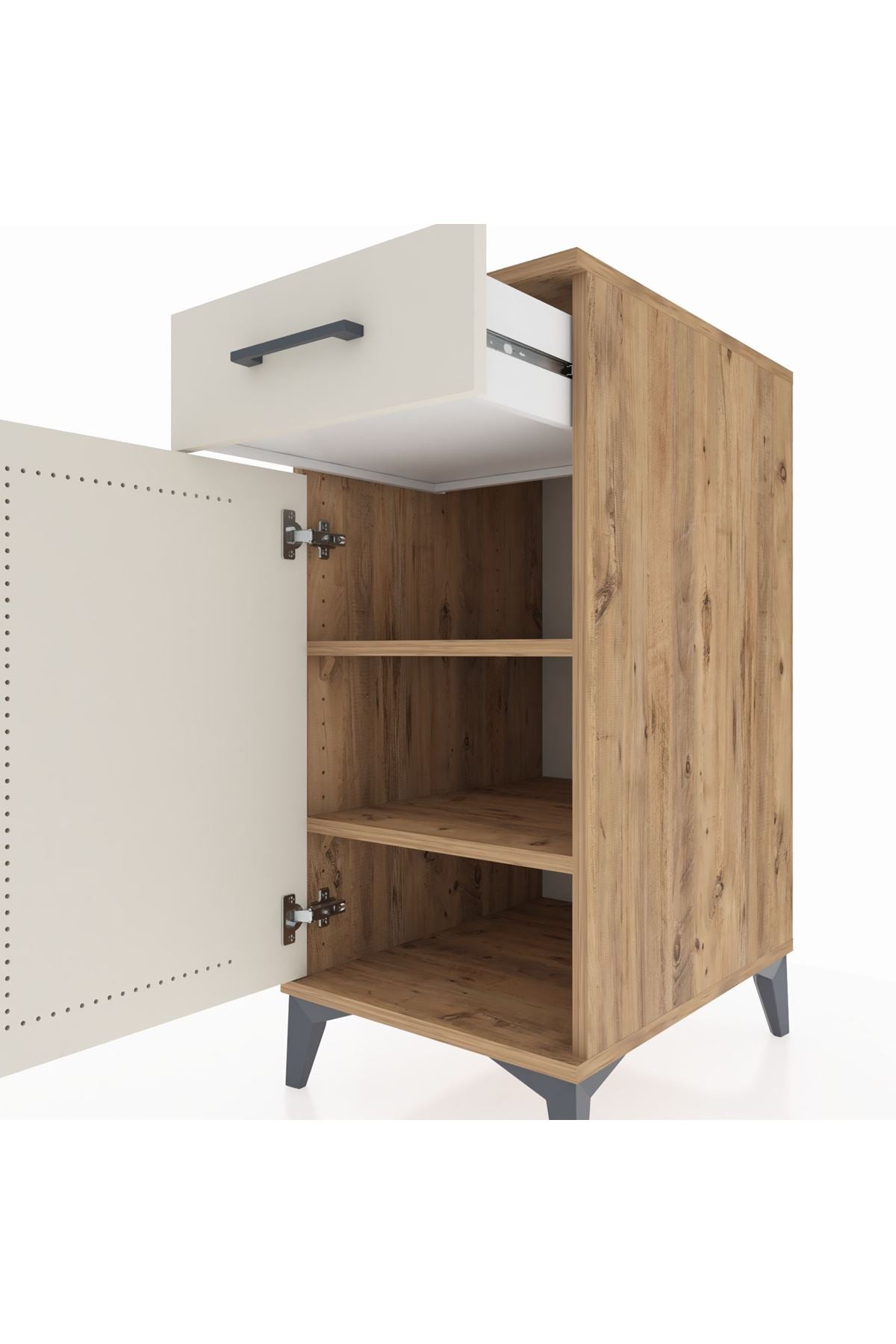 Kronos Komodin 2 Raflı Tek Çekmeceli Tek Kapaklı 44x59x96 Çam-Aytaşı