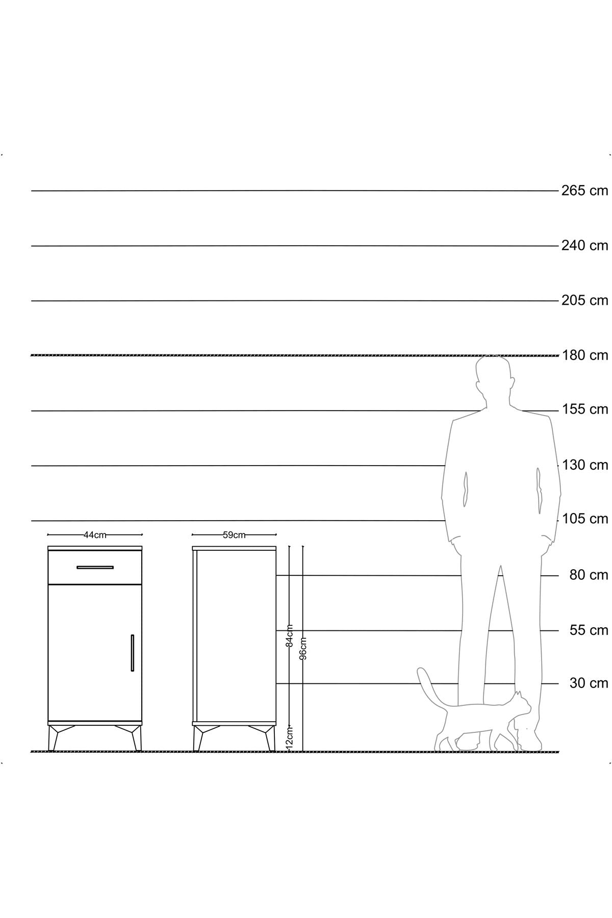 Kronos Komodin 2 Raflı Tek Çekmeceli Tek Kapaklı 44x59x96 Çam-Aytaşı