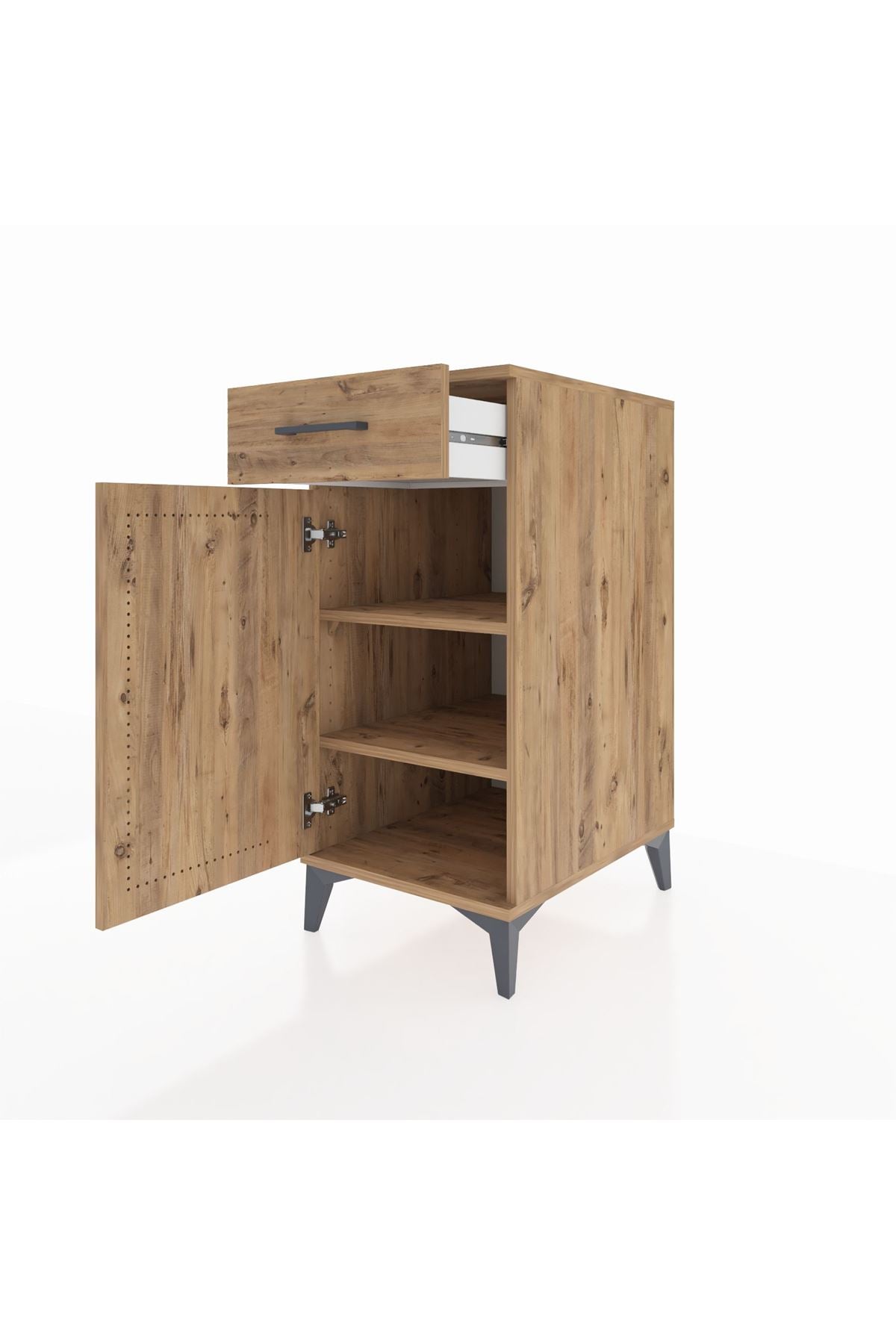 Kronos Komodin 2 Raflı Tek Çekmeceli Tek Kapaklı 44x59x96 Çam-Çam