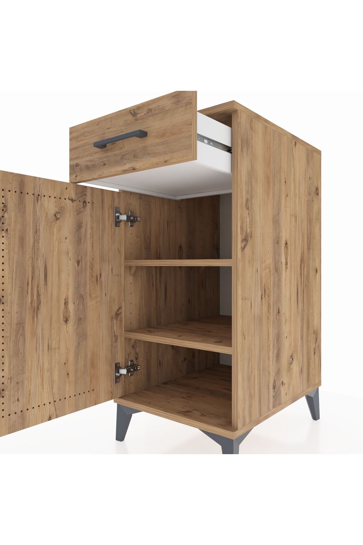 Kronos Komodin 2 Raflı Tek Çekmeceli Tek Kapaklı 44x59x96 Çam-Çam