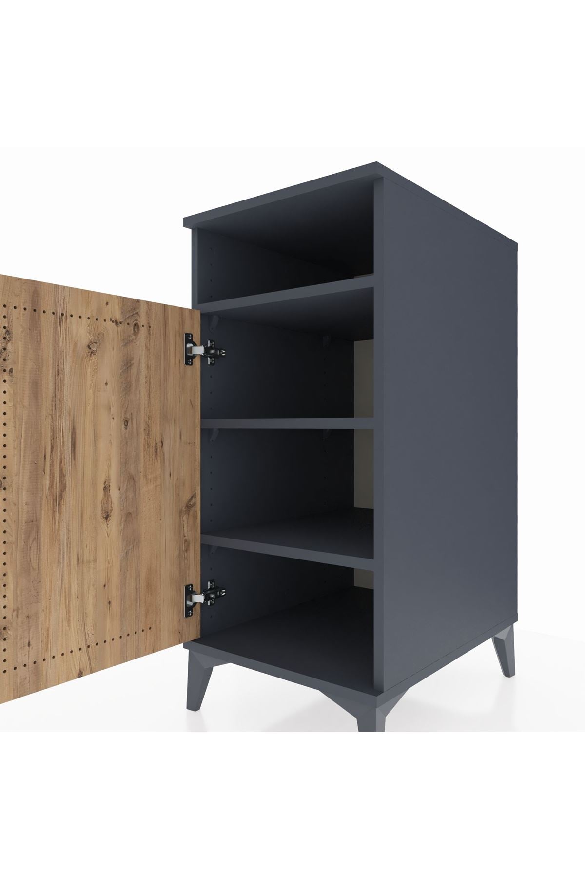 Kronos Komodin 3 Raflı Tek Kapaklı 44x59x96 Antrasit-Çam