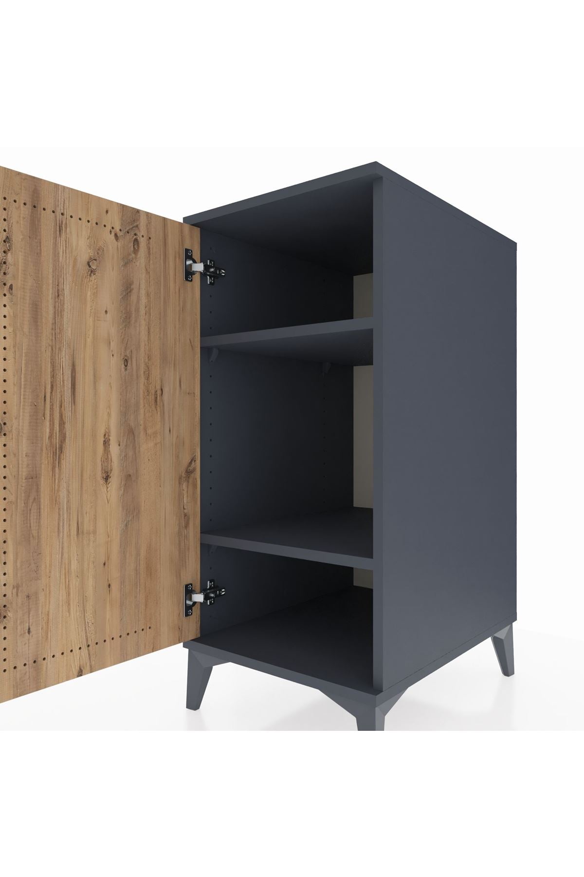 Kronos Komodin 2 Raflı Tek Kapaklı 44x59x96 Antrasit-Çam