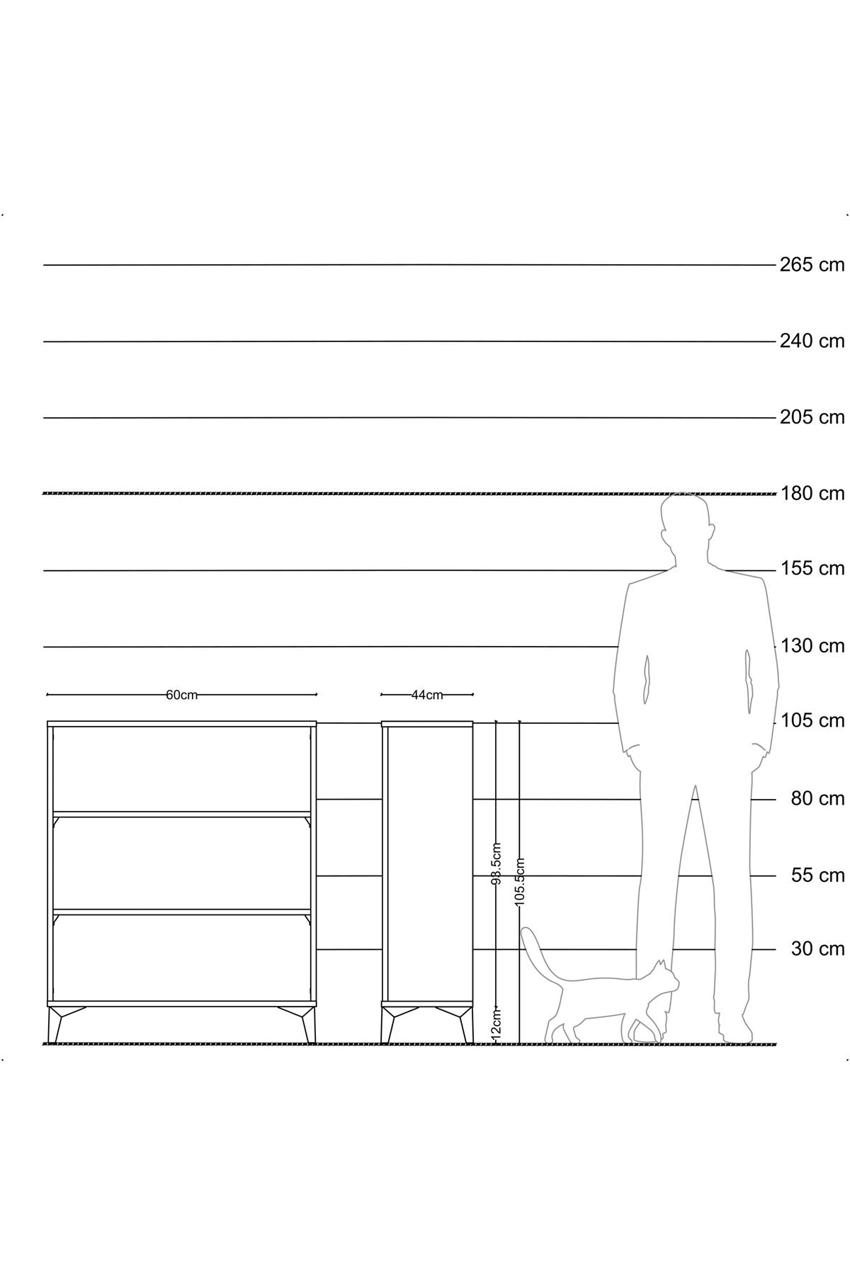 Hyperion Komodin 2 Raflı 60x44x106 Antrasit-Çam