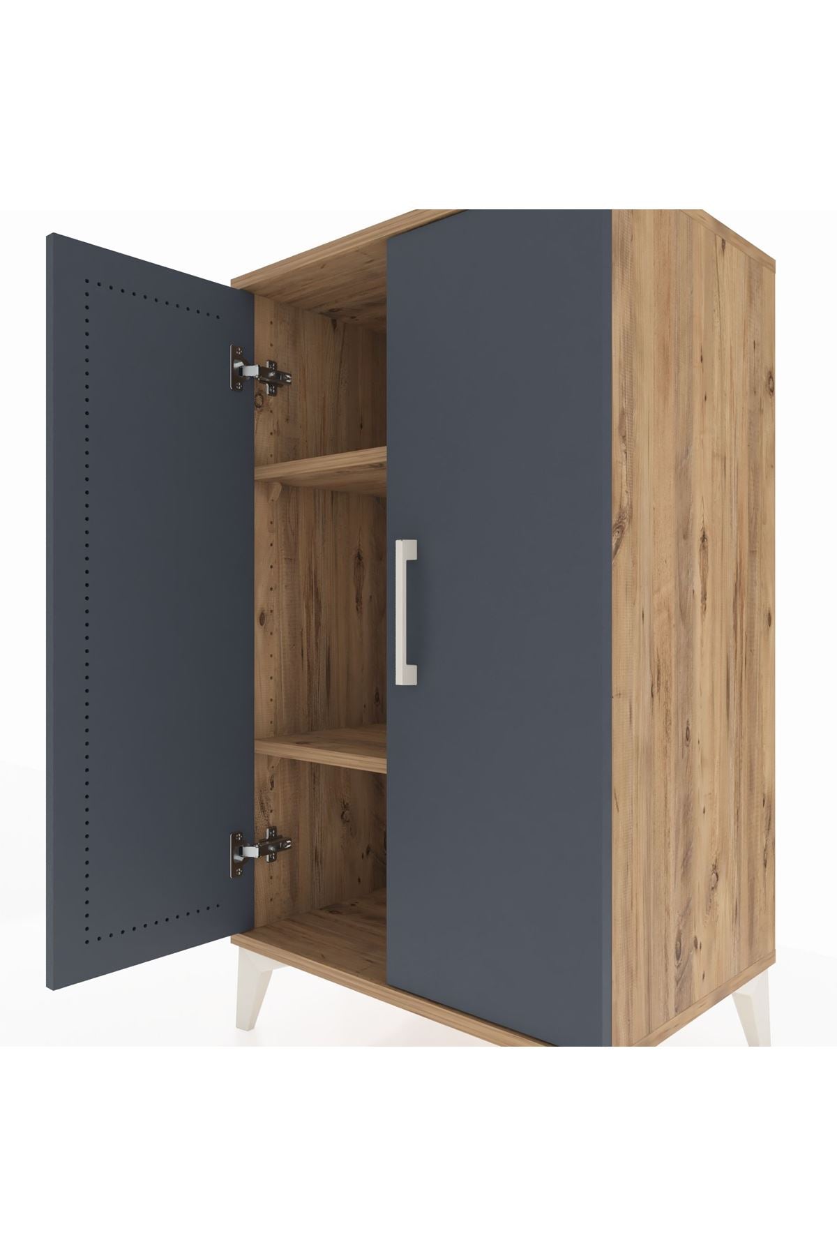 Hyperion Komodin 2 Raflı 2 Kapaklı 60x44x106 Çam-Antrasit