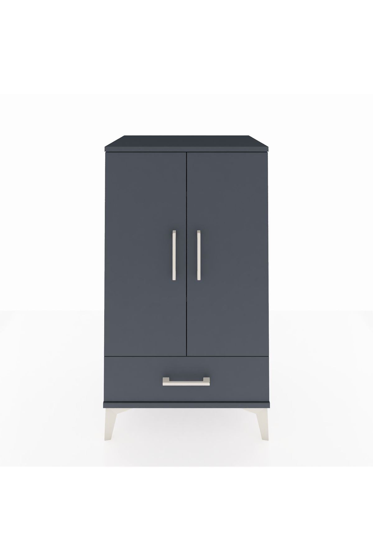 Hyperion Komodin 3 Raflı Tek Çekmeceli 2 Kapaklı 60x44x106 Antrasit-Antrasit