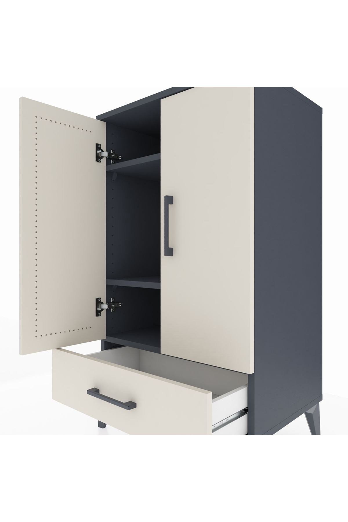 Hyperion Komodin 3 Raflı Tek Çekmeceli 2 Kapaklı 60x44x106 Antrasit-Aytaşı