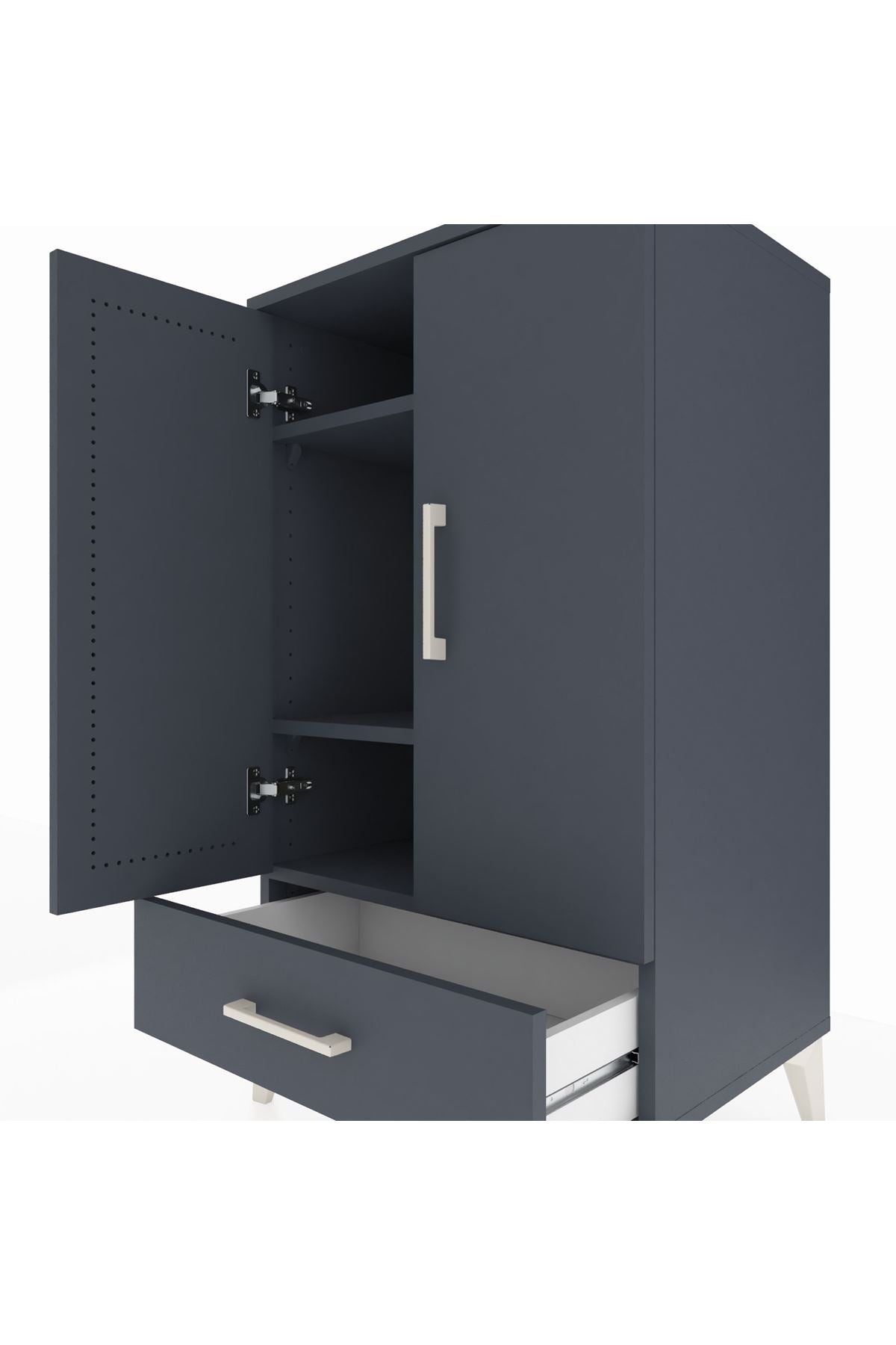 Hyperion Komodin 3 Raflı Tek Çekmeceli 2 Kapaklı 60x44x106 Antrasit-Antrasit