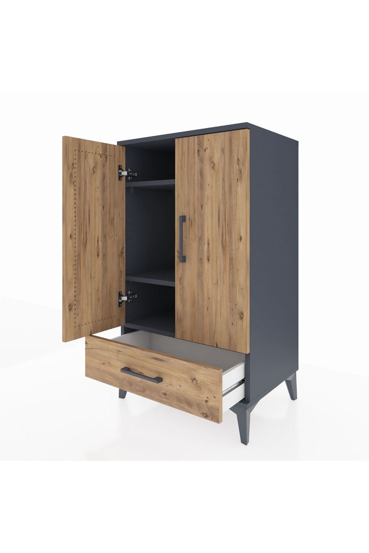 Hyperion Komodin 3 Raflı Tek Çekmeceli 2 Kapaklı 60x44x106 Antrasit-Çam