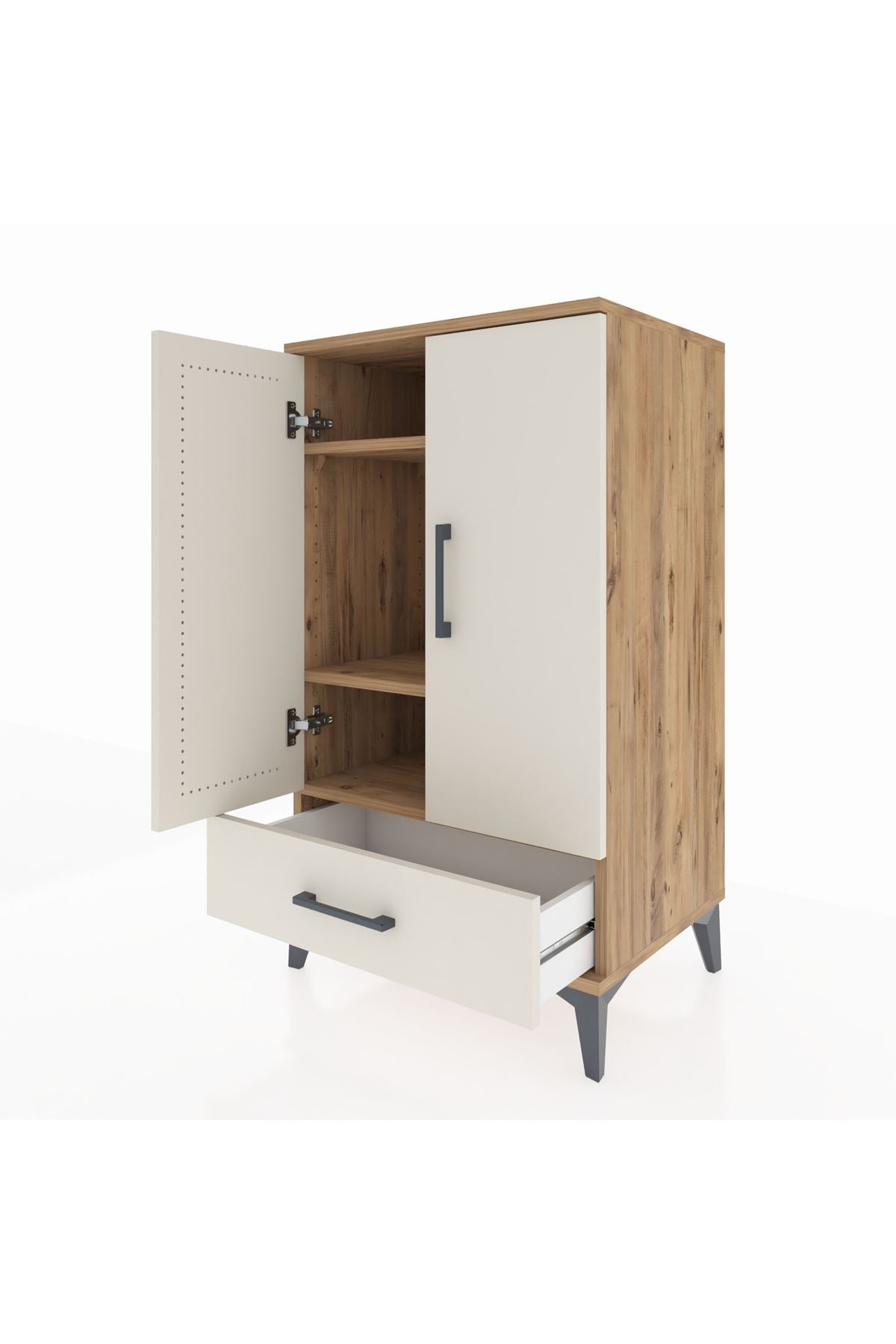 Hyperion Komodin 3 Raflı Tek Çekmeceli 2 Kapaklı 60x44x106 Çam-Aytaşı