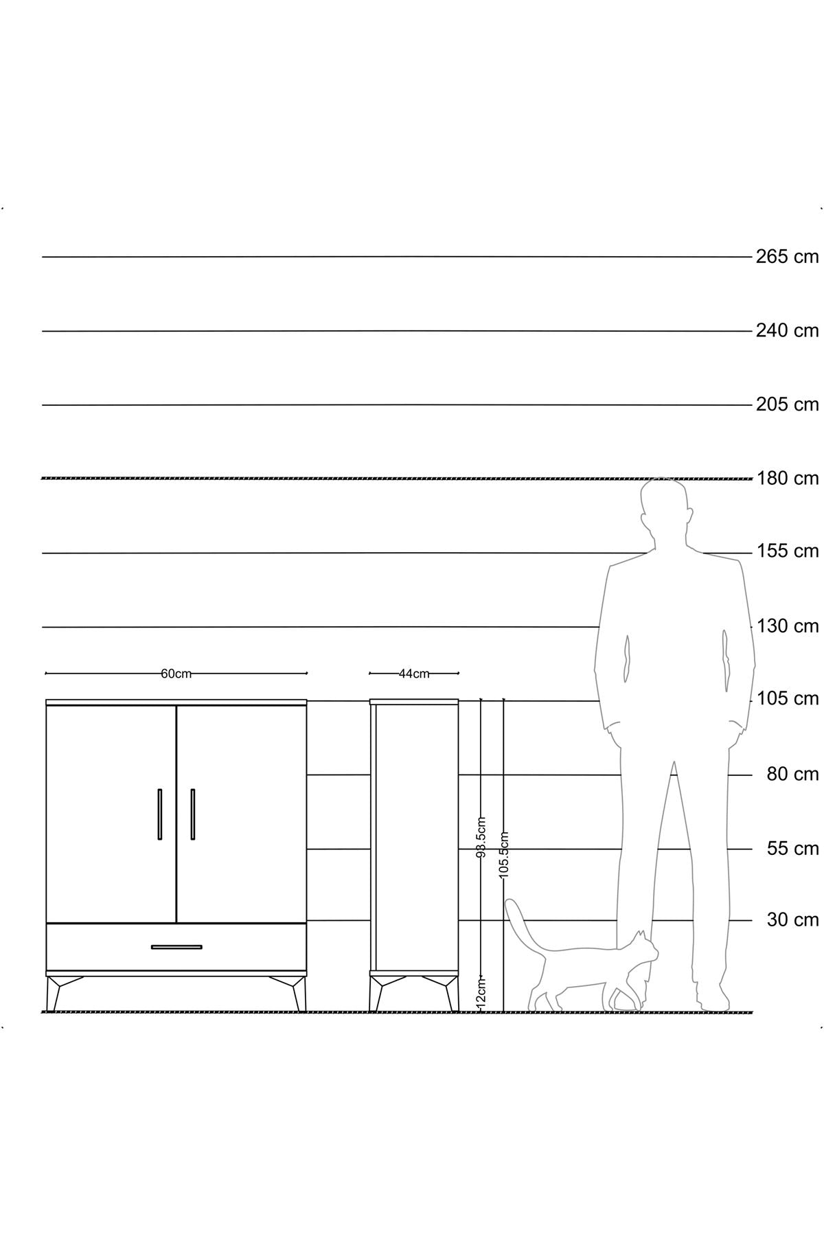 Hyperion Komodin 3 Raflı Tek Çekmeceli 2 Kapaklı 60x44x106 Çam-Aytaşı