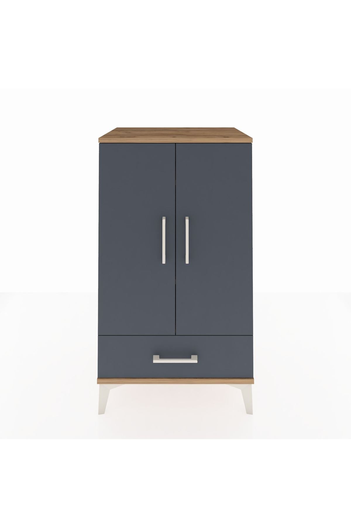 Hyperion Komodin 3 Raflı Tek Çekmeceli 2 Kapaklı 60x44x106 Çam-Antrasit