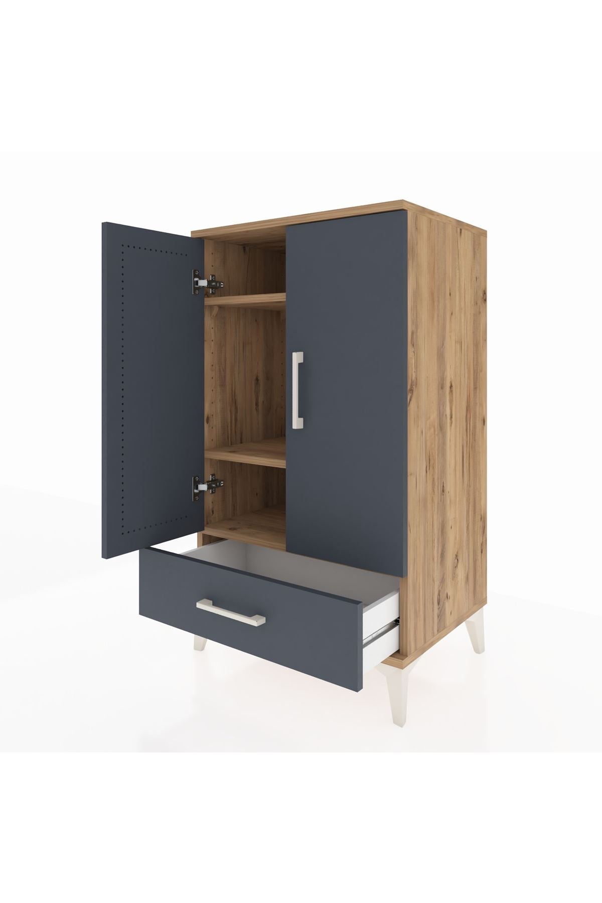 Hyperion Komodin 3 Raflı Tek Çekmeceli 2 Kapaklı 60x44x106 Çam-Antrasit