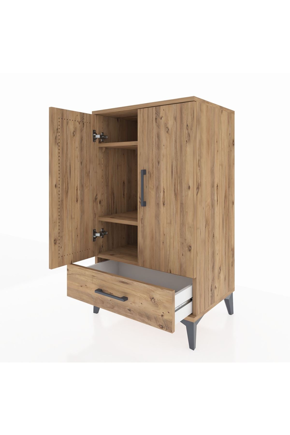 Hyperion Komodin 3 Raflı Tek Çekmeceli 2 Kapaklı 60x44x106 Çam-Çam