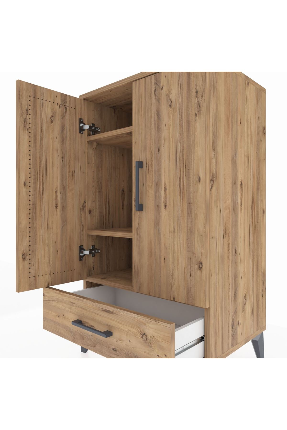 Hyperion Komodin 3 Raflı Tek Çekmeceli 2 Kapaklı 60x44x106 Çam-Çam