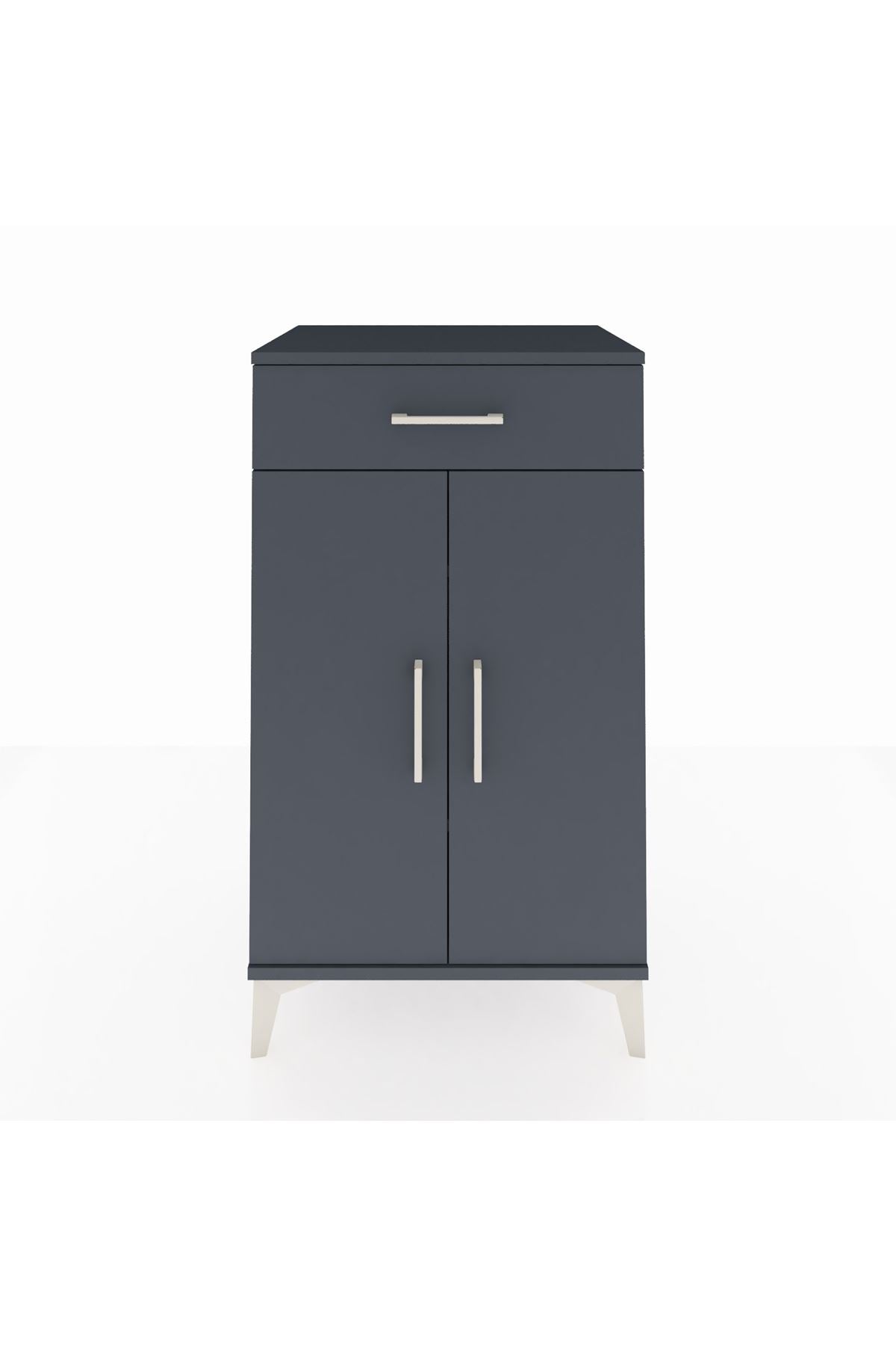 Hyperion Komodin 2 Raflı Tek Çekmeceli 2 Kapaklı 60x44x106 Antrasit-Antrasit