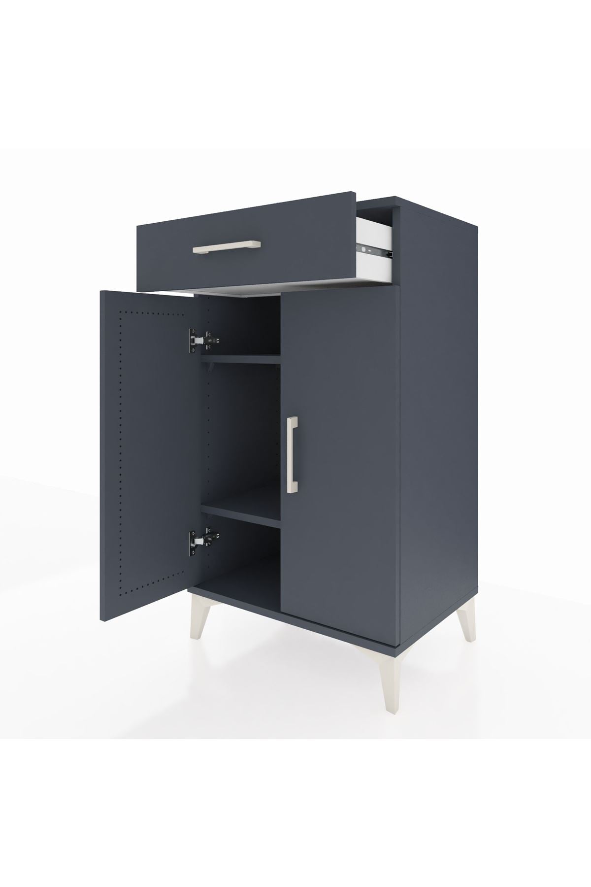 Hyperion Komodin 2 Raflı Tek Çekmeceli 2 Kapaklı 60x44x106 Antrasit-Antrasit