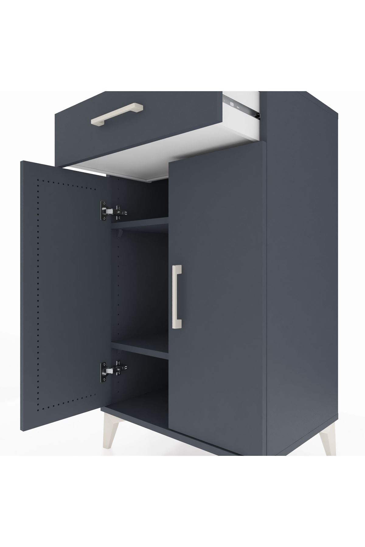 Hyperion Komodin 2 Raflı Tek Çekmeceli 2 Kapaklı 60x44x106 Antrasit-Antrasit