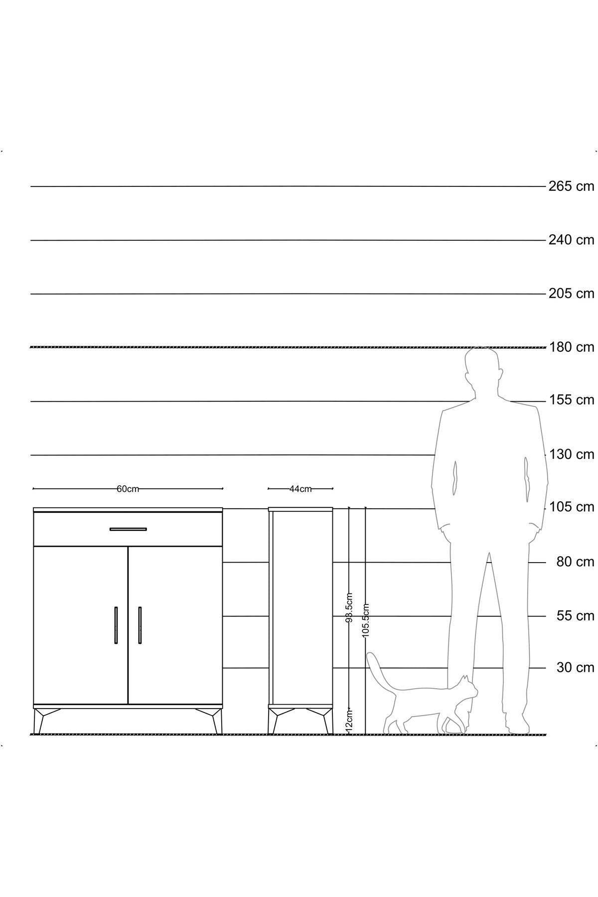 Hyperion Komodin 2 Raflı Tek Çekmeceli 2 Kapaklı 60x44x106 Antrasit-Antrasit