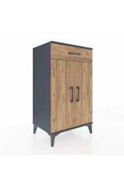 Hyperion Komodin 2 Raflı Tek Çekmeceli 2 Kapaklı 60x44x106 Antrasit-Çam