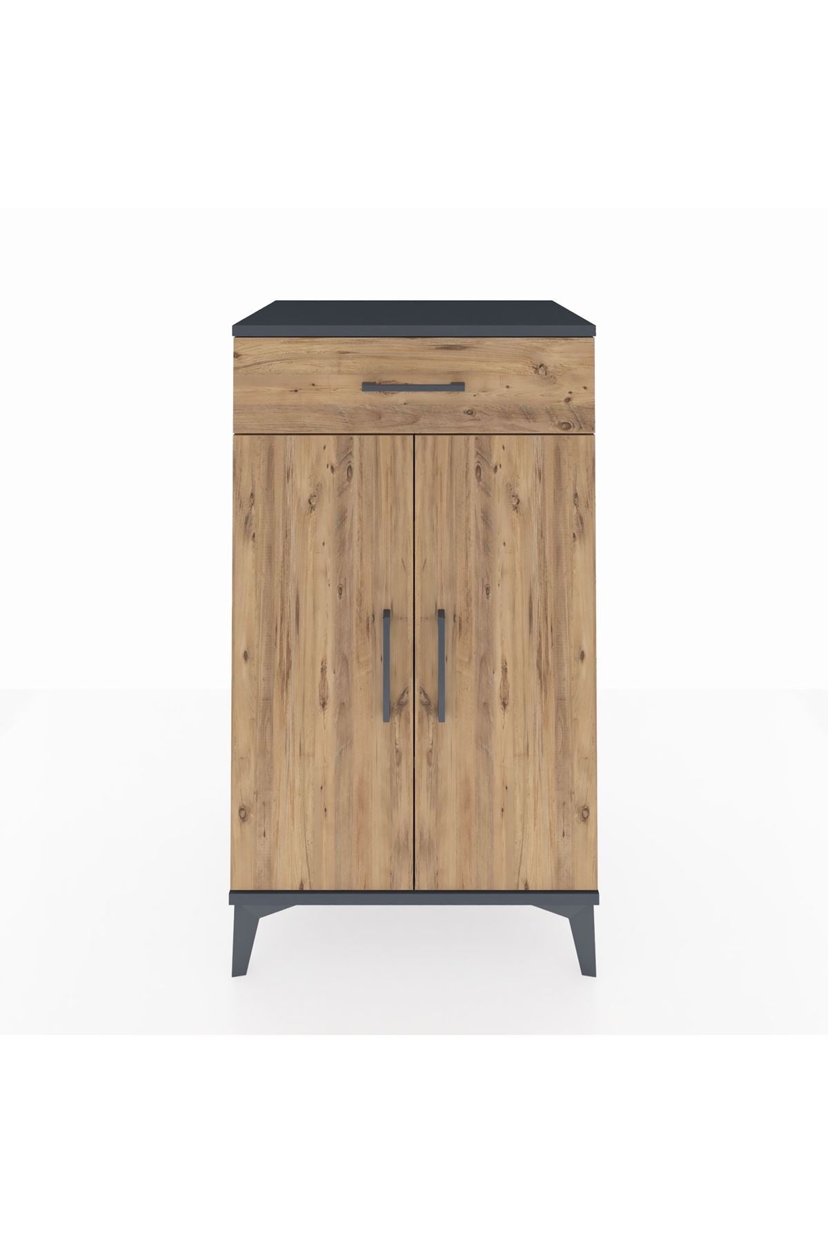 Hyperion Komodin 2 Raflı Tek Çekmeceli 2 Kapaklı 60x44x106 Antrasit-Çam