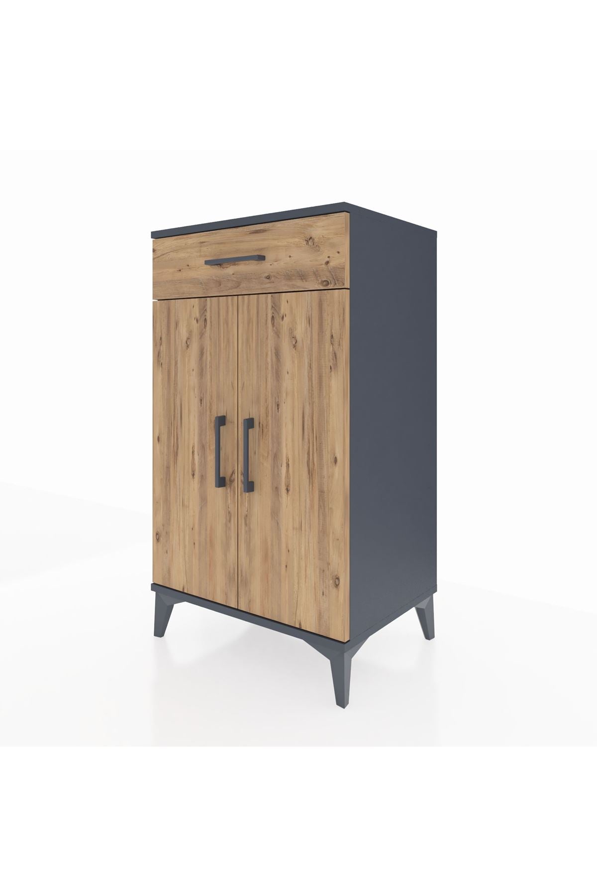 Hyperion Komodin 2 Raflı Tek Çekmeceli 2 Kapaklı 60x44x106 Antrasit-Çam