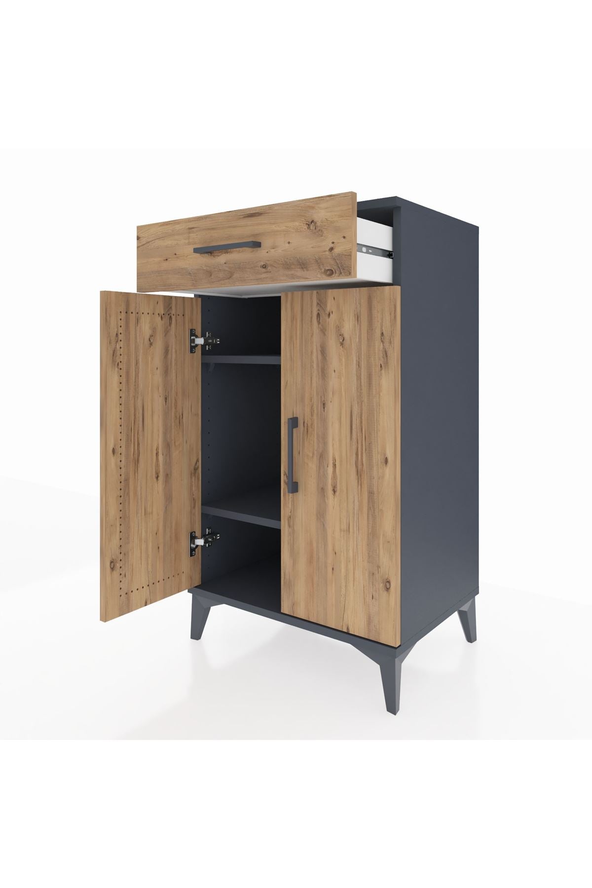 Hyperion Komodin 2 Raflı Tek Çekmeceli 2 Kapaklı 60x44x106 Antrasit-Çam