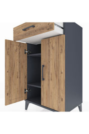 Hyperion Komodin 2 Raflı Tek Çekmeceli 2 Kapaklı 60x44x106 Antrasit-Çam