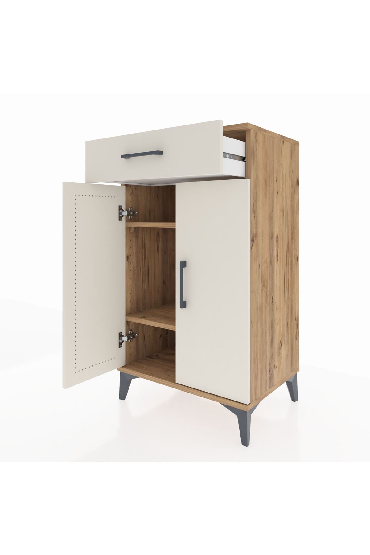 Hyperion Komodin 2 Raflı Tek Çekmeceli 2 Kapaklı 60x44x106 Çam-Aytaşı