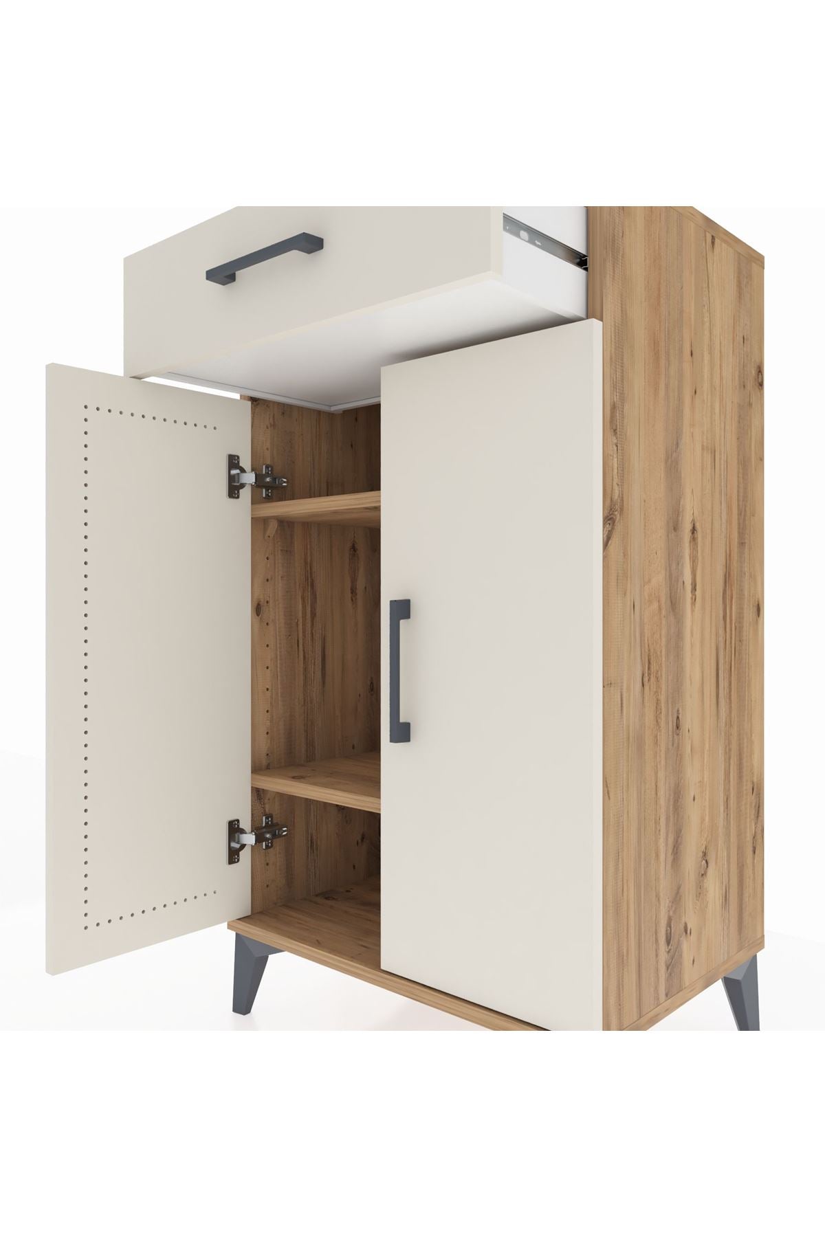 Hyperion Komodin 2 Raflı Tek Çekmeceli 2 Kapaklı 60x44x106 Çam-Aytaşı