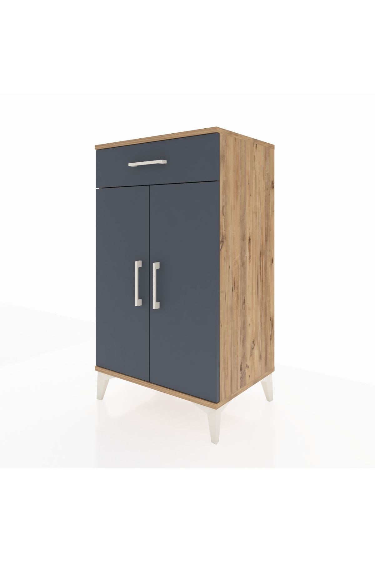 Hyperion Komodin 2 Raflı Tek Çekmeceli 2 Kapaklı 60x44x106 Çam-Antrasit