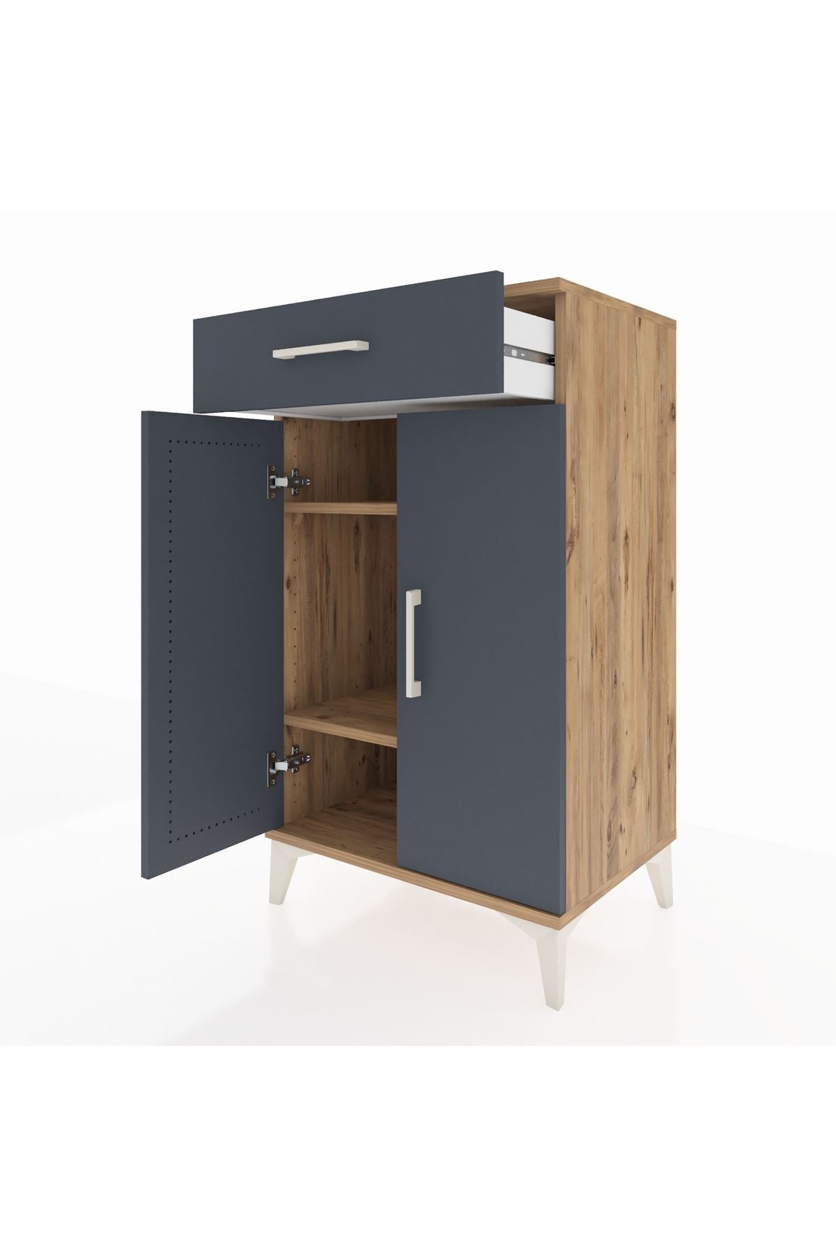 Hyperion Komodin 2 Raflı Tek Çekmeceli 2 Kapaklı 60x44x106 Çam-Antrasit